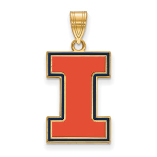 Sterling Silver Gold-plated LogoArt University of Illinois Letter I Large Enameled Pendant