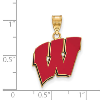 Sterling Silver Gold-plated LogoArt University of Wisconsin Letter W Large Enameled Pendant