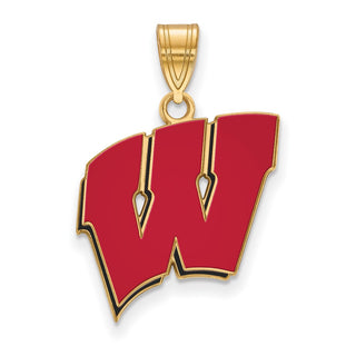 Sterling Silver Gold-plated LogoArt University of Wisconsin Letter W Large Enameled Pendant