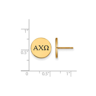 Sterling Silver Gold-plated LogoArt Alpha Chi Omega Sorority Greek Letters Black Enamel Post Earrings