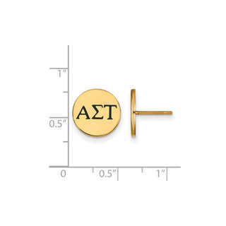 Sterling Silver Gold-plated LogoArt Alpha Sigma Tau Sorority Greek Letters Black Enamel Post Earrings