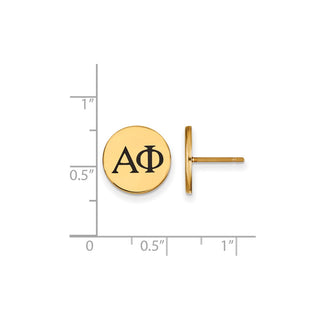 Sterling Silver Gold-plated LogoArt Alpha Phi Sorority Greek Letters Black Enamel Post Earrings