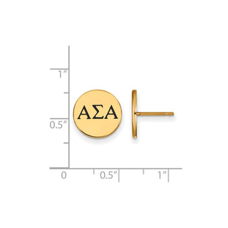 Sterling Silver Gold-plated LogoArt Alpha Sigma Alpha Sorority Greek Letters Black Enamel Post Earrings