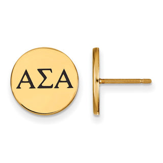 Sterling Silver Gold-plated LogoArt Alpha Sigma Alpha Sorority Greek Letters Black Enamel Post Earrings