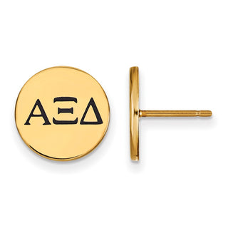 Sterling Silver Gold-plated LogoArt Alpha Xi Delta Sorority Greek Letters Black Enamel Post Earrings