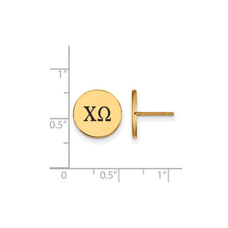 Sterling Silver Gold-plated LogoArt Chi Omega Sorority Greek Letters Black Enamel Post Earrings