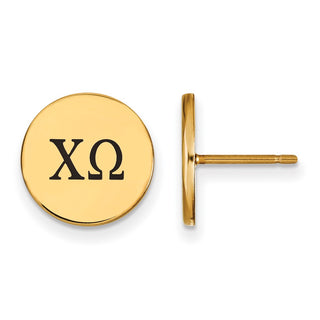 Sterling Silver Gold-plated LogoArt Chi Omega Sorority Greek Letters Black Enamel Post Earrings