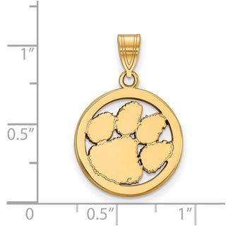Sterling Silver Gold-plated LogoArt Clemson University Tiger Paw Medium Circle Pendant