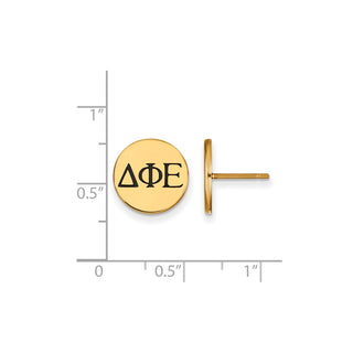 Sterling Silver Gold-plated LogoArt Delta Phi Epsilon Sorority Greek Letters Black Enamel Post Earrings