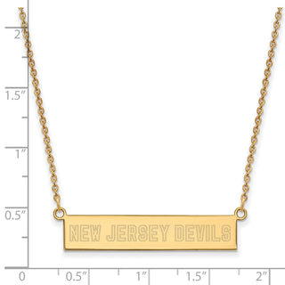 Sterling Silver Gold-plated NHL LogoArt New Jersey Devils Small Bar 18 inch Necklace