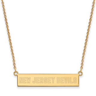 Sterling Silver Gold-plated NHL LogoArt New Jersey Devils Small Bar 18 inch Necklace