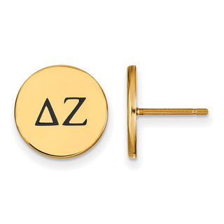 Sterling Silver Gold-plated LogoArt Delta Zeta Sorority Greek Letters Black Enamel Post Earrings