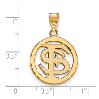 Sterling Silver Gold-plated LogoArt Florida State University F-S Medium Circle Pendant