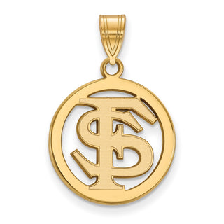 Sterling Silver Gold-plated LogoArt Florida State University F-S Medium Circle Pendant