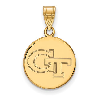 Sterling Silver Gold-plated LogoArt Georgia Institute of Technology G-T Med Disc Pendant