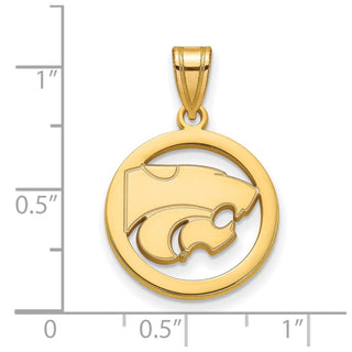 Sterling Silver Gold-plated LogoArt Kansas State University Wildcat Medium Circle Pendant