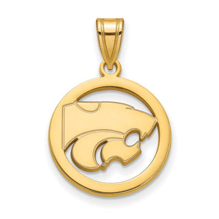 Sterling Silver Gold-plated LogoArt Kansas State University Wildcat Medium Circle Pendant
