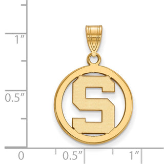 Sterling Silver Gold-plated LogoArt Michigan State University Letter S Small Circle Pendant