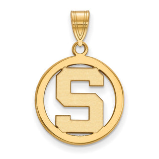 Sterling Silver Gold-plated LogoArt Michigan State University Letter S Small Circle Pendant