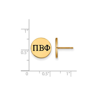 Sterling Silver Gold-plated LogoArt Pi Beta Phi Sorority Greek Letters Black Enamel Post Earrings