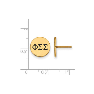 Sterling Silver Gold-plated LogoArt Phi Sigma Sigma Sorority Greek Letters Black Enamel Post Earrings