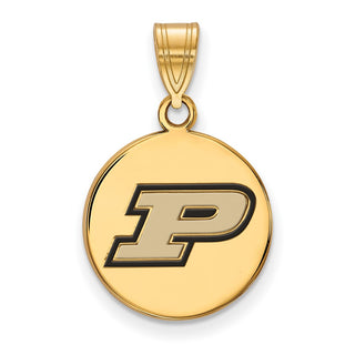 Sterling Silver Gold-plated LogoArt Purdue University Letter P Medium Enameled Disc Pendant