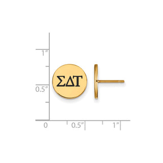 Sterling Silver Gold-plated LogoArt Sigma Delta Tau Sorority Greek Letters Black Enamel Post Earrings
