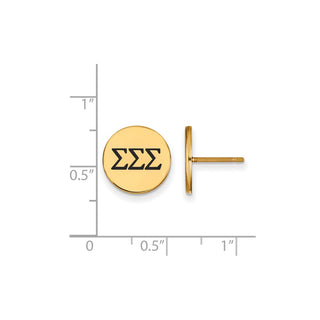 Sterling Silver Gold-plated LogoArt Sigma Sigma Sigma Sorority Greek Letters Black Enamel Post Earrings