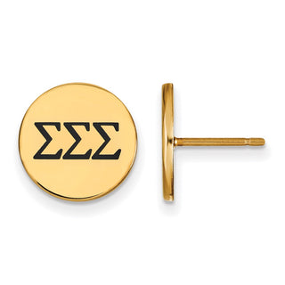 Sterling Silver Gold-plated LogoArt Sigma Sigma Sigma Sorority Greek Letters Black Enamel Post Earrings