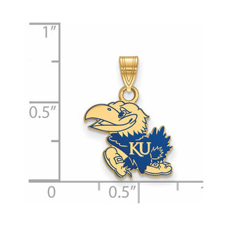 Sterling Silver Gold-plated LogoArt The University of Kansas Jayhawk Medium Enameled Pendant