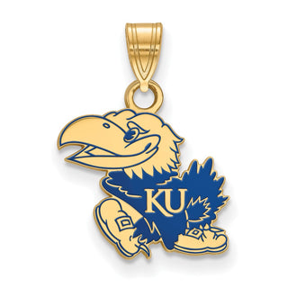 Sterling Silver Gold-plated LogoArt The University of Kansas Jayhawk Medium Enameled Pendant