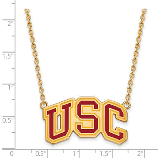 Sterling Silver Gold-plated LogoArt University of Southern California U-S-C Large Enameled Pendant 18 inch Necklace