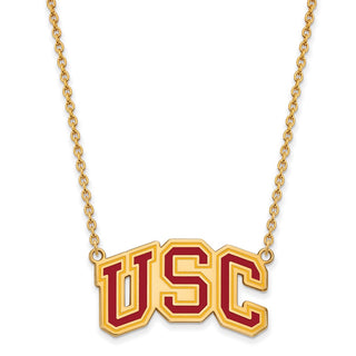 Sterling Silver Gold-plated LogoArt University of Southern California U-S-C Large Enameled Pendant 18 inch Necklace