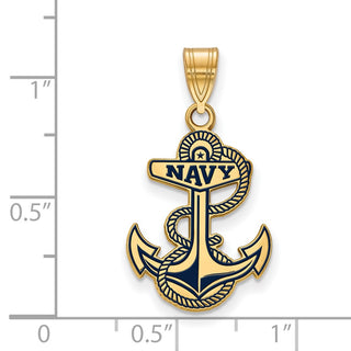 Sterling Silver Gold-plated LogoArt US Naval Academy Anchor Large Enameled Pendant