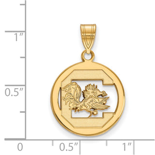 Sterling Silver Gold-plated LogoArt University of South Carolina Medium Circle Pendant