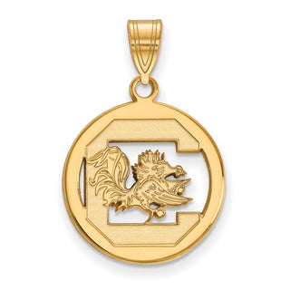 Sterling Silver Gold-plated LogoArt University of South Carolina Medium Circle Pendant