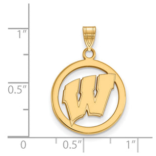Sterling Silver Gold-plated LogoArt University of Wisconsin Letter W Medium Circle Pendant