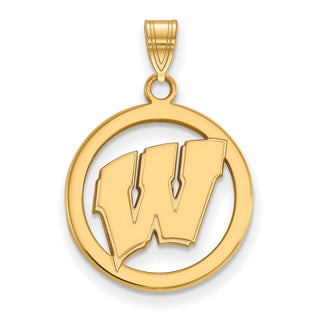 Sterling Silver Gold-plated LogoArt University of Wisconsin Letter W Medium Circle Pendant