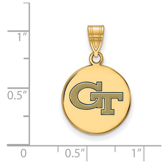 Sterling Silver Gold-plated LogoArt Georgia Institute of Technology G-T Medium Enameled Disc Pendant