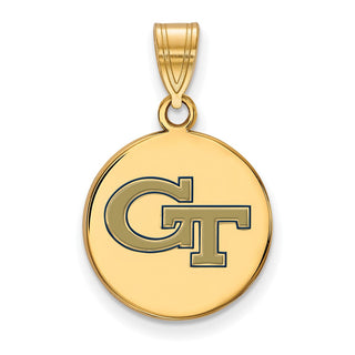 Sterling Silver Gold-plated LogoArt Georgia Institute of Technology G-T Medium Enameled Disc Pendant