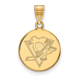 Sterling Silver Gold-plated NHL LogoArt Pittsburgh Penguins Medium Disc Pendant