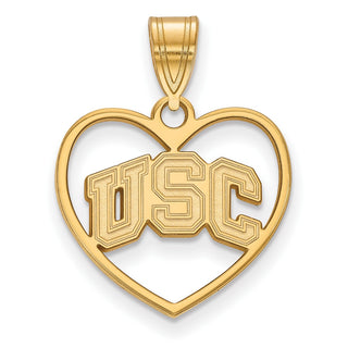 Sterling Silver Gold-plated LogoArt University of Southern California U-S-C Heart Pendant