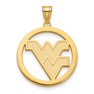 Sterling Silver Gold-plated LogoArt West Virginia University W-V Extra Large Circle Pendant