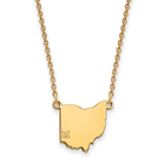Sterling Silver Gold-plated LogoArt Miami University Ohio Shape 18 inch Necklace