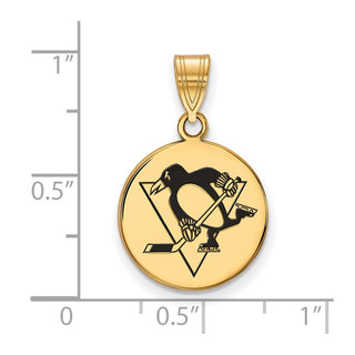 Sterling Silver Gold-plated NHL LogoArt Pittsburgh Penguins Medium Enameled Disc Pendant