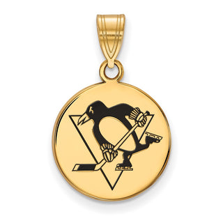 Sterling Silver Gold-plated NHL LogoArt Pittsburgh Penguins Medium Enameled Disc Pendant