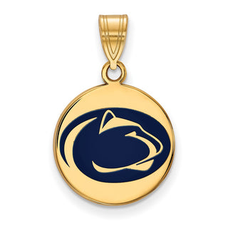 Sterling Silver Gold-plated LogoArt Penn State University Lion Medium Enameled Disc Pendant