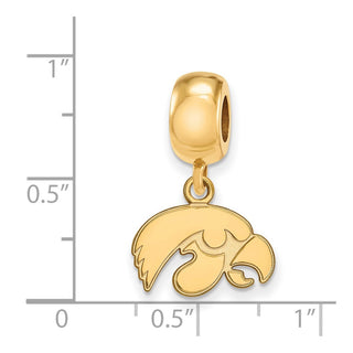 Sterling Silver Gold-plated LogoArt University of Iowa Hawk Extra Small Dangle Bead Charm