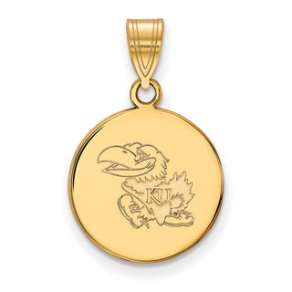 14k Gold LogoArt University of Kansas Jayhawk Medium Disc Pendant