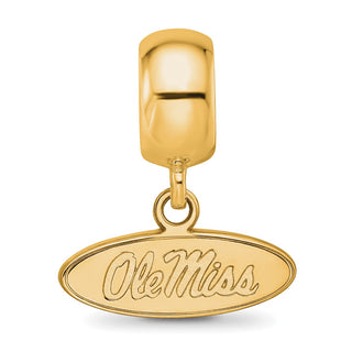 Sterling Silver Gold-plated LogoArt University of Mississippi Ole Miss Extra Small Oval Dangle Bead Charm